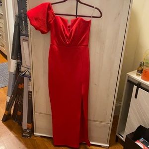 ASOS Red One Shoulder Formal Maxi Dress high split